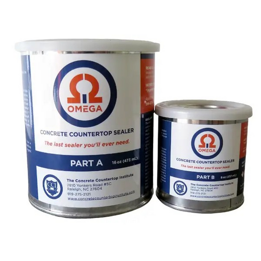 24oz kit of Omega Concrete Countertop Sealer, sold by Designer Concrete Supplies, the UK and European distributor of The Concrete Countertop Institute, CCI.