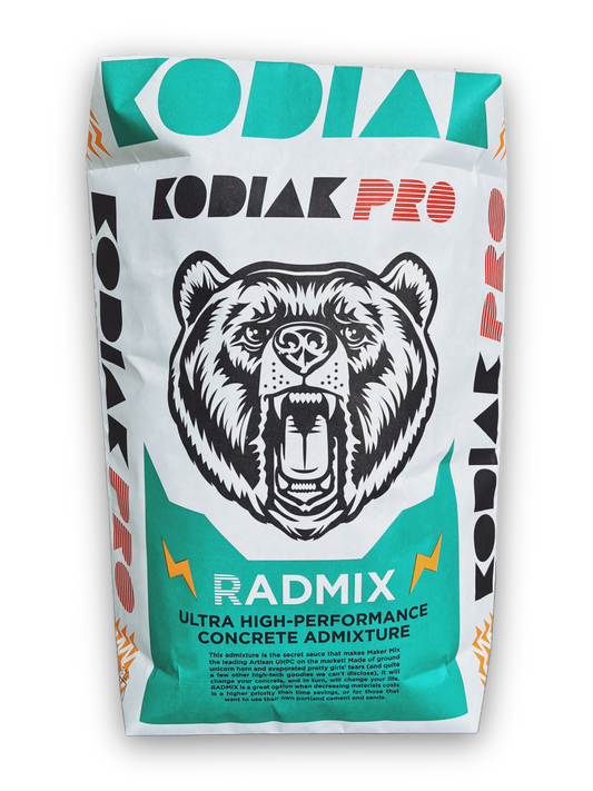 Bag of RADmix concrete, 13.6kg (20lb), sold by Designer Concrete Supplies, the UK and European distributor of Kodiak Pro.